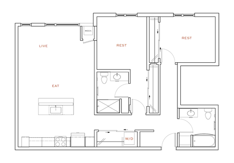 A floor plan of a house with labeled rooms such as